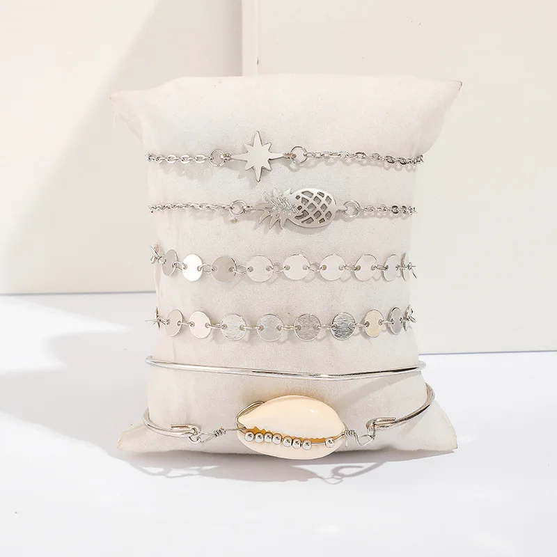 DIEZI 6pcs/set Fashion Vintage Pineapple Star Shell Bracelets &amp Bangles Silver Metal Chain Bracelet Sets For Women New Jewelry |