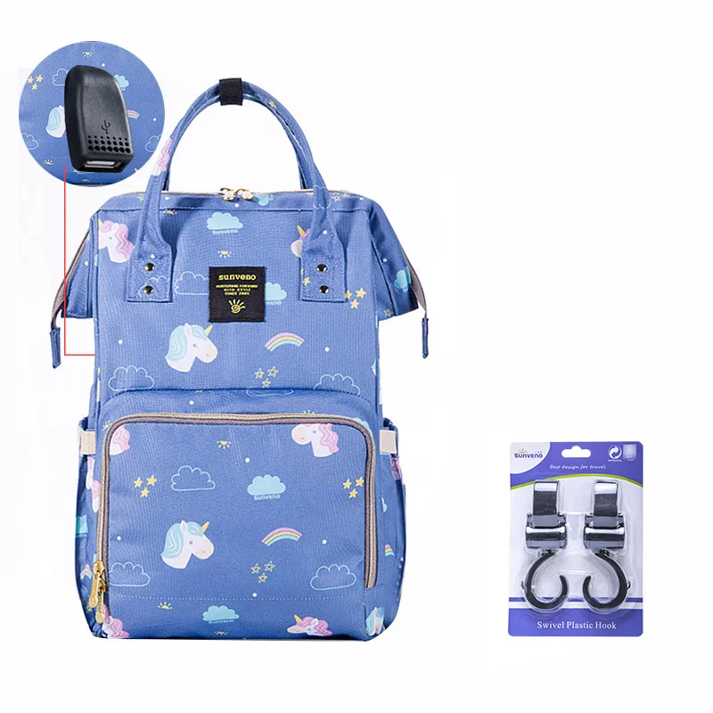 Unicorn blue Hooks Sunveno мода Мумия материнства подгузник сумка бренда большой емкости для сумка рюкзак дизайнер кормящих сумка для ухода за ребенком - Цвет: Unicorn blue Hooks