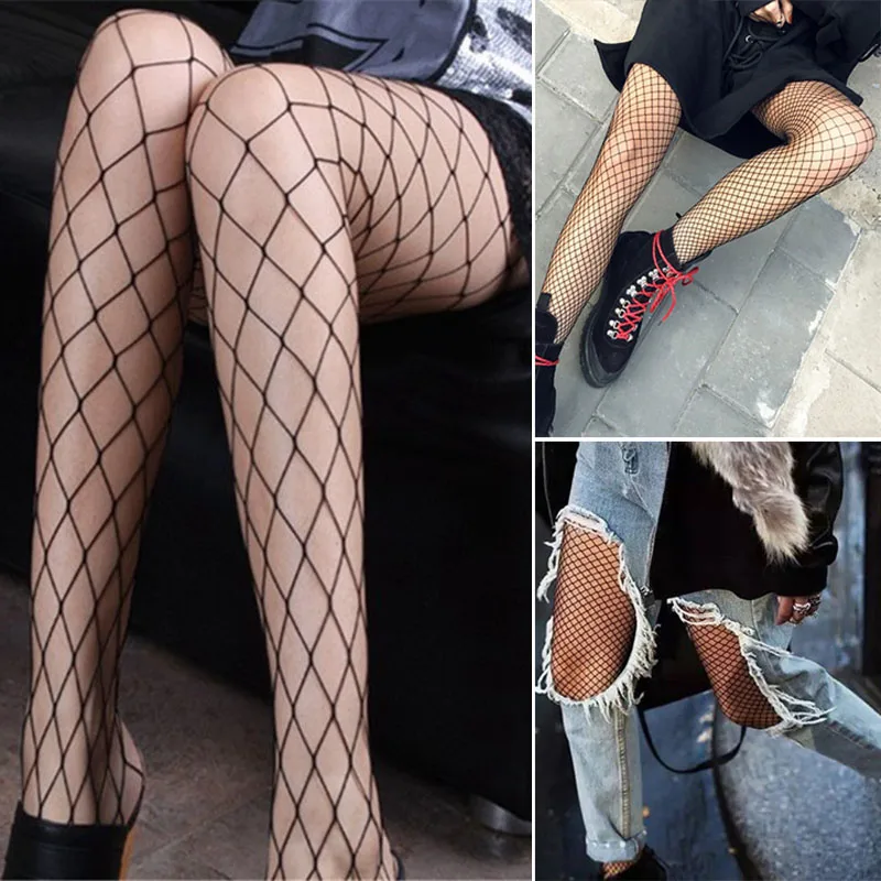 

Women Summer Fishnet Mesh Fish Nets Tight Seamless Nylon Dance Tights Sexy Bottom Clubwear Hollow Black Pants Girls Streetwear