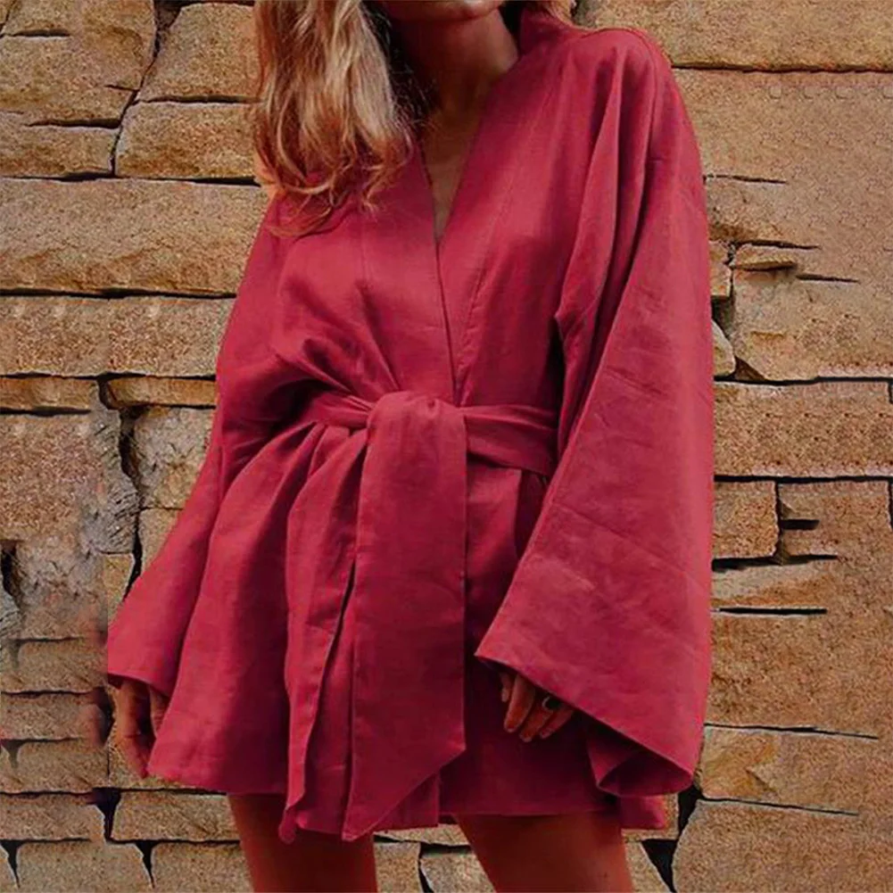 Bikitique вязанное свободное рукав колокол глубокий v образный вырез мини вечерние