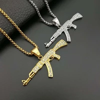 funmode hip hop box chain hand holding dripping gun shape pendant necklace for women men jewelry accessories bijoux fn136