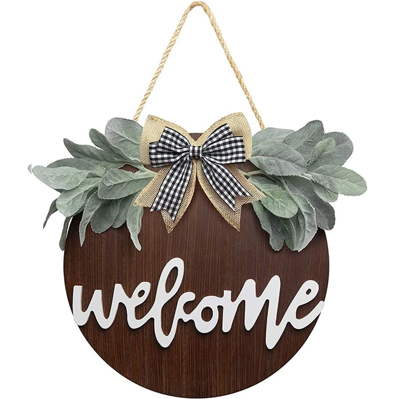 

Welcome Wreath Sign for Farmhouse Front Porch Decor Rustic Door Hangers with Premium Greenery for Home Decoration