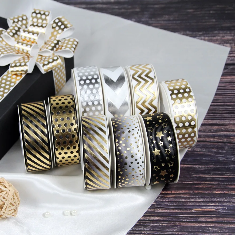 Золотая мини лента с узором в виде звезд 7/8 дюйма 22 мм волнами и полосками