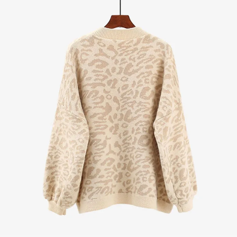 Женский Повседневный вязаный свитер с леопардовым принтом Свободный пуловер