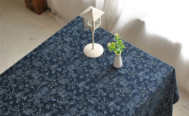Tablecloth Cotton Linen Kitchen Tea Ceremony Spreading Japanese Blue Flower Cover Cloth Cafe Rectangular Outdoor Table Towel | Дом и сад