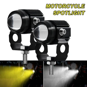 1/2Pcs Motorcycle LED Headlights Spotlights w/ Projector Lens Yellow White High Low Beam Fog Light Universal Auto Auxiliary Lamp