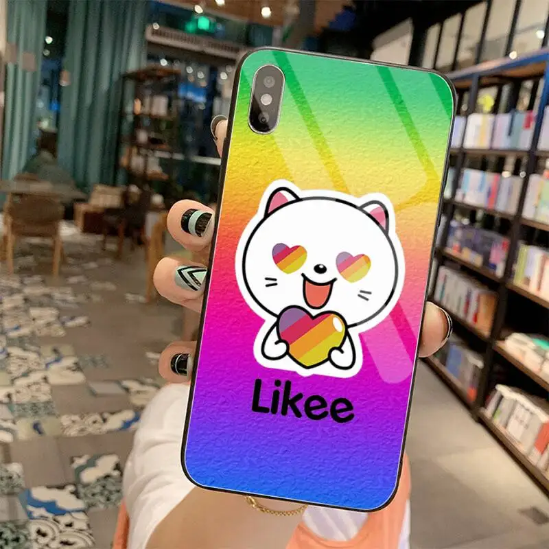 

Dabieshu Likee Cute cartoon cat love heart Phone Case Tempered Glass For iPhone 11 Pro XR XS MAX 8 X 7 6S 6 Plus SE 2020 case
