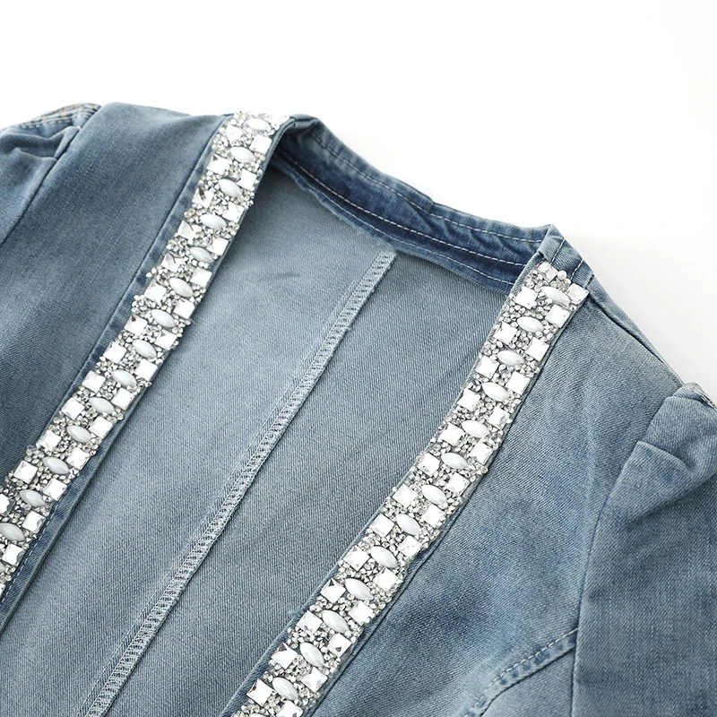 Куртка женская джинсовая демисезонная облегающая со стразами FL317 джинсы для
