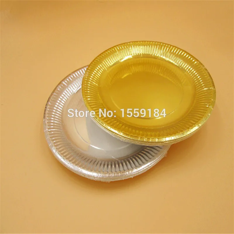 Бесплатная доставка 100 шт. металлические серебристые бумажные тарелки 23 см для