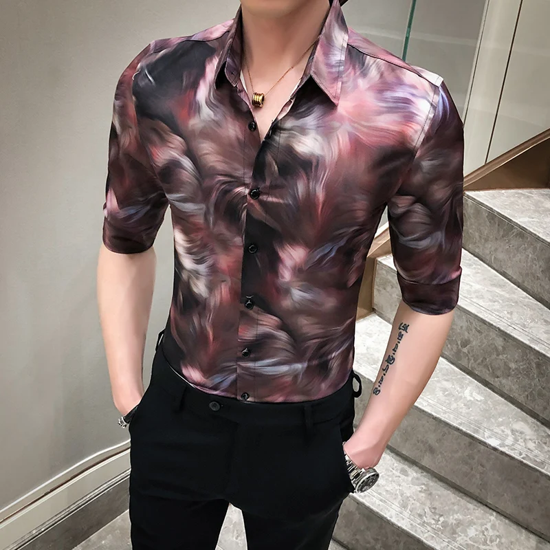 2020 летний фрак мужская рубашка высокое качество модная Лоскутная цветная с