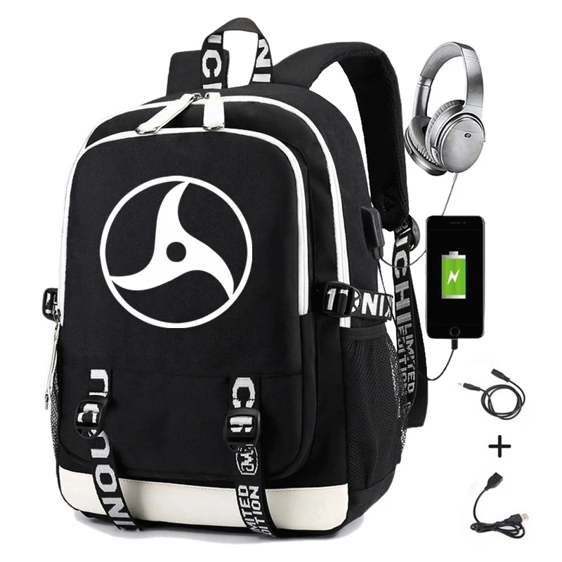 Black 02 Naruto Backpack for Boys Girls School Bag with Usb Charging Printing Sharingan Logo Student Laptop Travel Backpack for Men - Цвет: Black 02