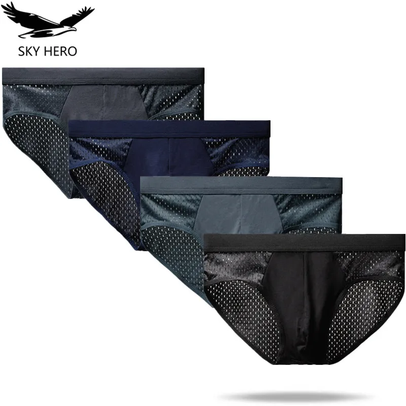 4Pcs/Lot Mesh Underwear Men Briefs Cuecas Sexy Man Panties for Male Underpants Brief Ice Silk Pouch Plus Size L XL XXL XXXL 4XL