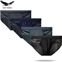 4pcslot mesh underwear men briefs cuecas sexy man panties for male underpants brief ice silk pouch plus size l xl xxl xxxl 4xl