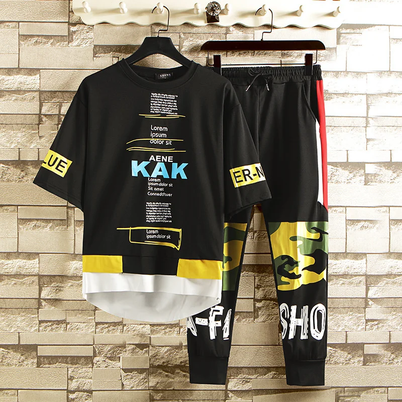 

Мужской костюм-футболка из 2-х предметов, спортивная одежда с коротким рукавом, повседневный спортивный костюм для бега