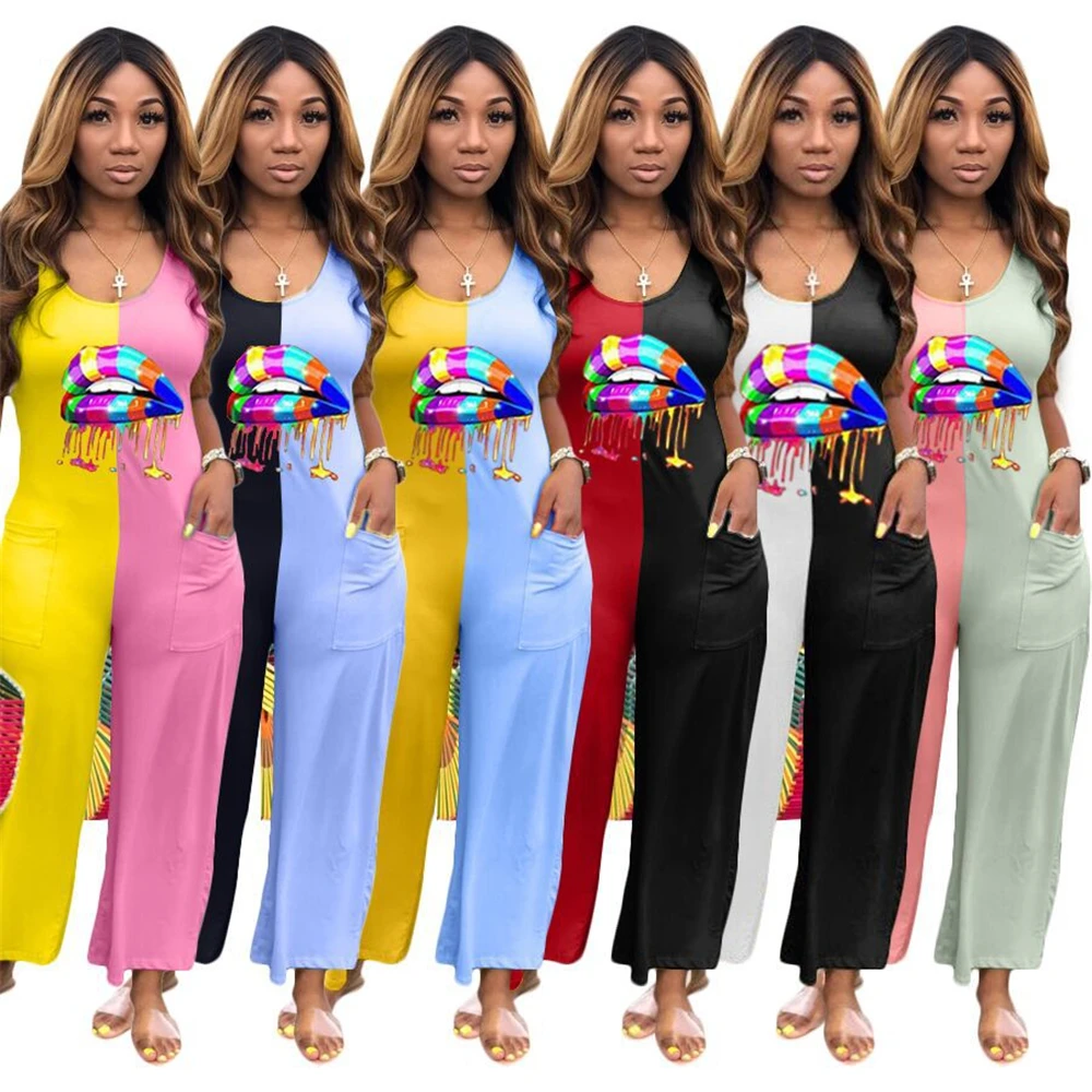 

Xm1091 Лидер продаж в Европе и Америке на весну и лето сексуальные губы без рукавов с широкими штанинами комбинезон Женская Ночная одежда s