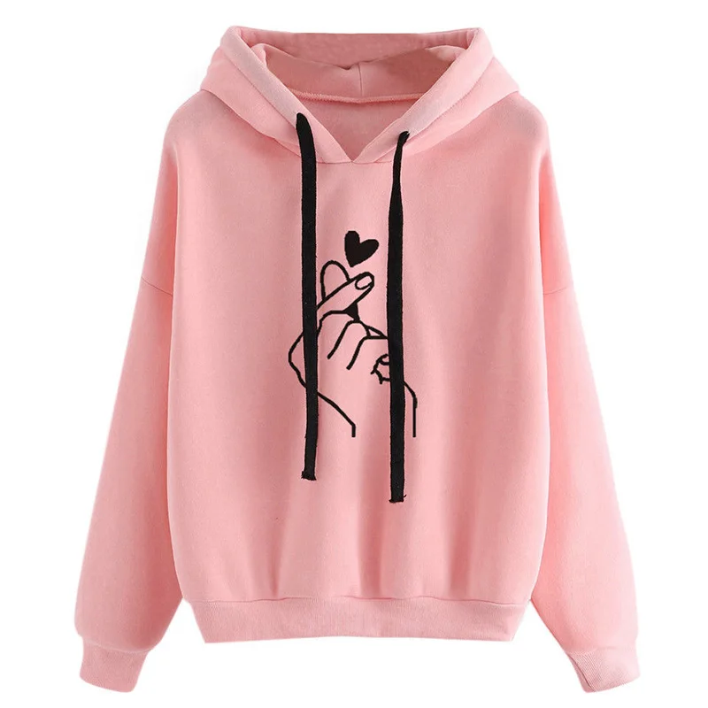 Women's Hoodies Plus Size Harajuku Love Heart Finger Sweatshirt | Женская одежда