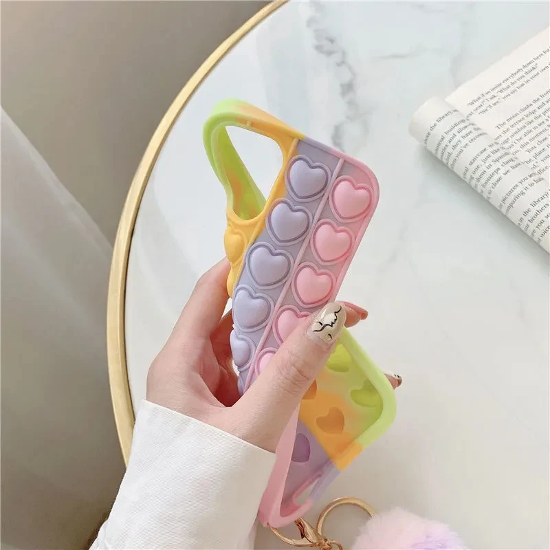

Fidget Toys Love Couple Mobile Phone Case Decompression Toy Plush Color Antistress Puzzle Soft Protective Cover Holiday Gift