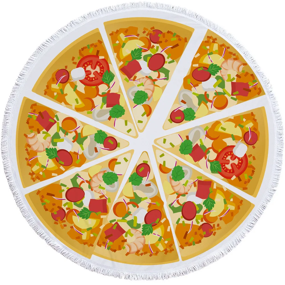 

Round Beach Towel 3D Pizza Taco Printed Microfiber Beach Towel Blanket Swimming Bath Towel Thicker Yoga Mat Tapestry with Tassel