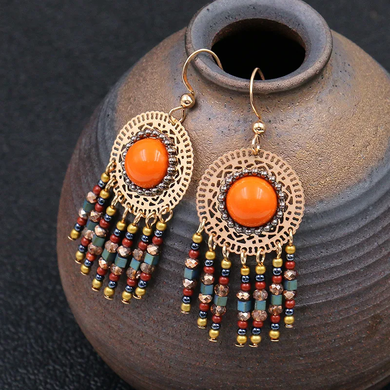 Длинные Красочные Висячие серьги в стиле бохо этническом с кисточками для женщин