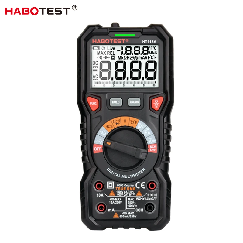 

6000 Counts Digital Multimeter True RMS AUTORANGE Voltage Current Ohm Battery NCV TESTER With Work Light HABOTEST