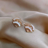 retro ancient chinese fan apricot leaf inset drill ear nail temperament new web celebrity earring woman