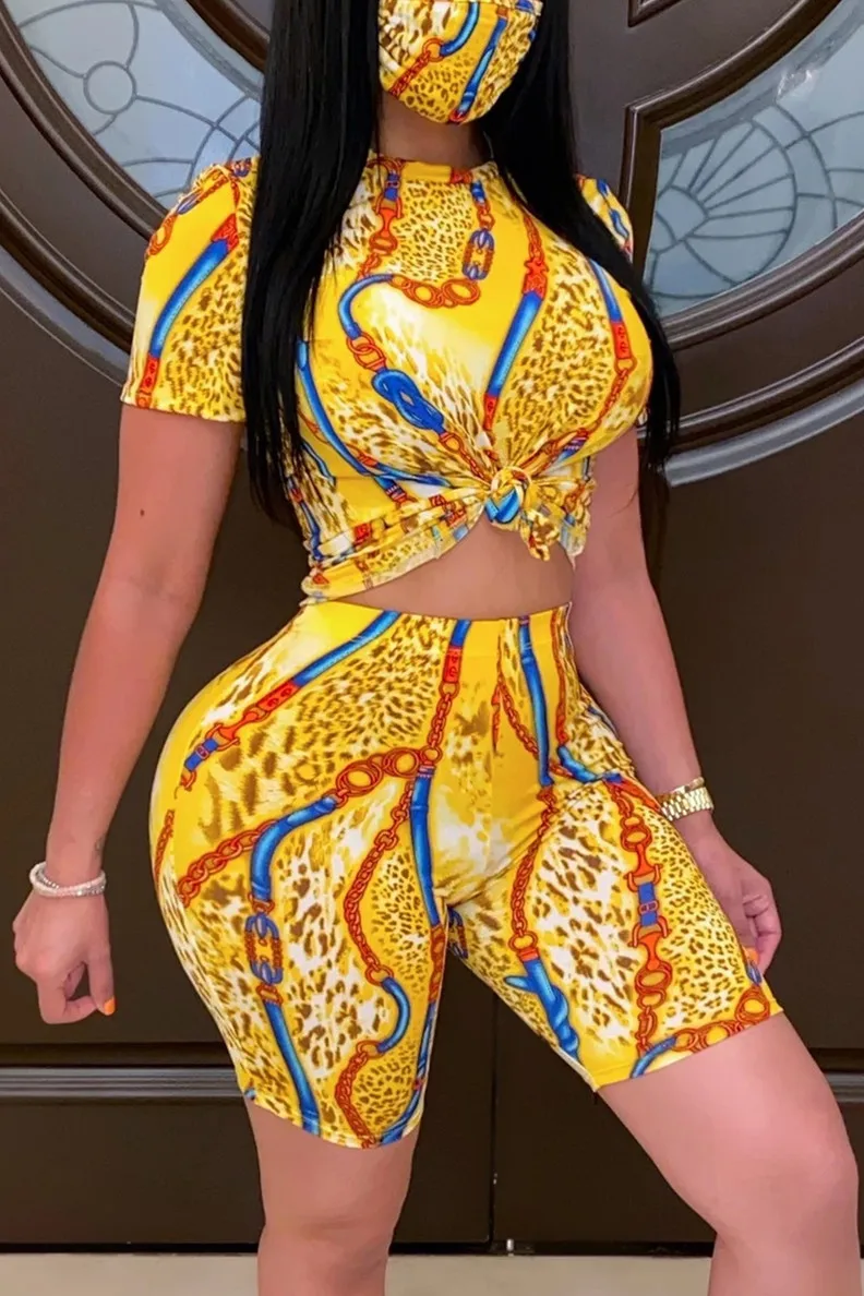 

2021 large fashion chain printing leisure sports tight suit