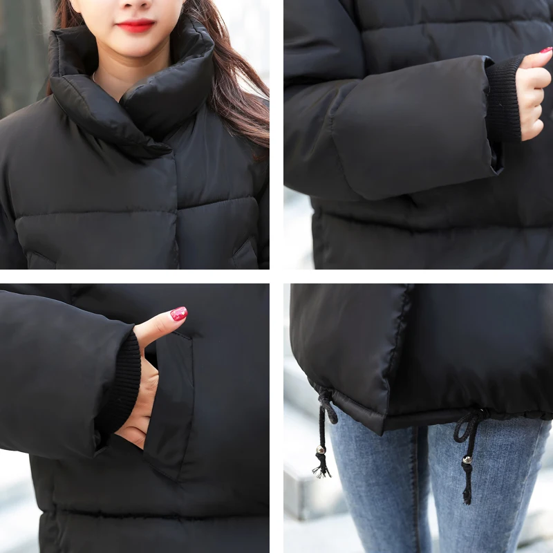 

2019 Stand-Up Collar Women's Winter Short Basic Coat Female Bread Service Warm Short Jacket Cotton Down Jackets For Women