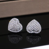 classic design shining cz crystal heart stud earrings for women anti allergy romantic earring charm women wedding jewelry