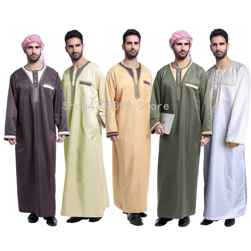 Arab Muslim Clothing for Men Turkey Male Galabia Thobe Arabic Islamic Abayas Pakistan Dubai Indian Loose Kaftan Robe Prayer Suit