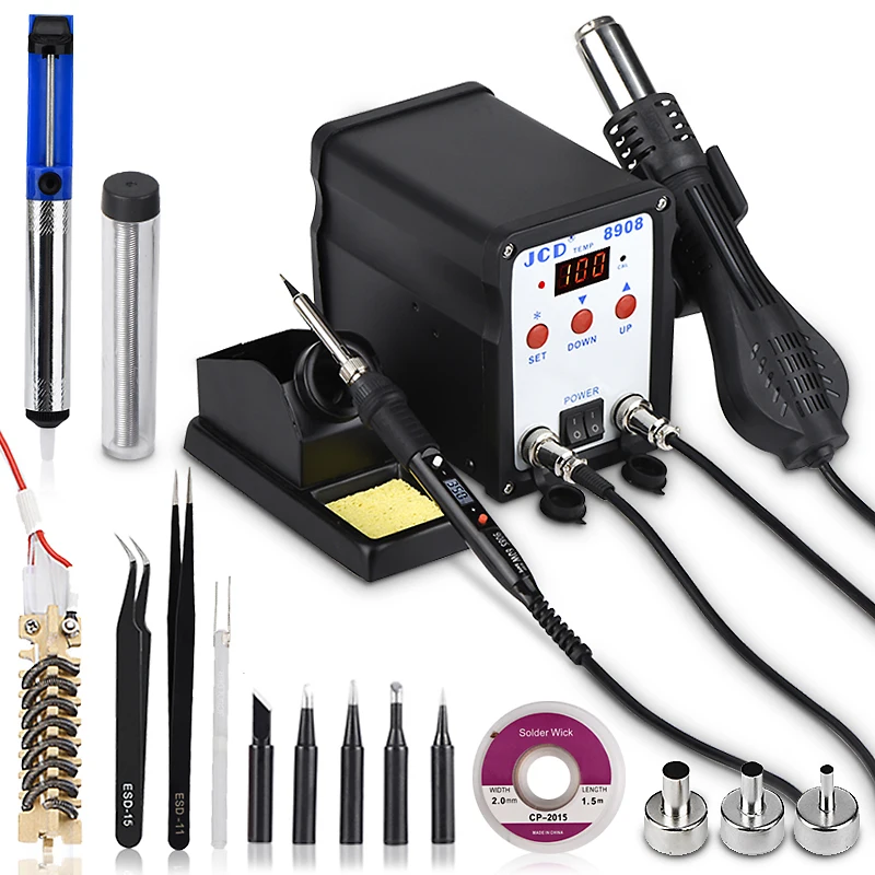 

JCD 2 IN 1 750W soldering station 220V soldering iron with hot air gun Welding Rework LCD Digital SMD BGA solder station 8908