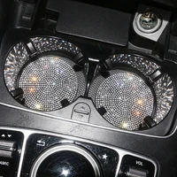 2pcs diamond coaster with slot for water cups non slip silica gel pad diamond bling round cup holder car accessory