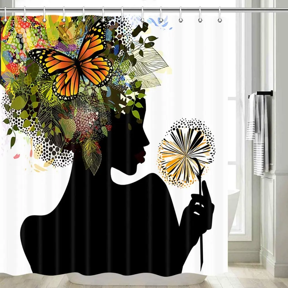 

Black Girl Afro African American Woman Lady Funny Black Shower Curtain