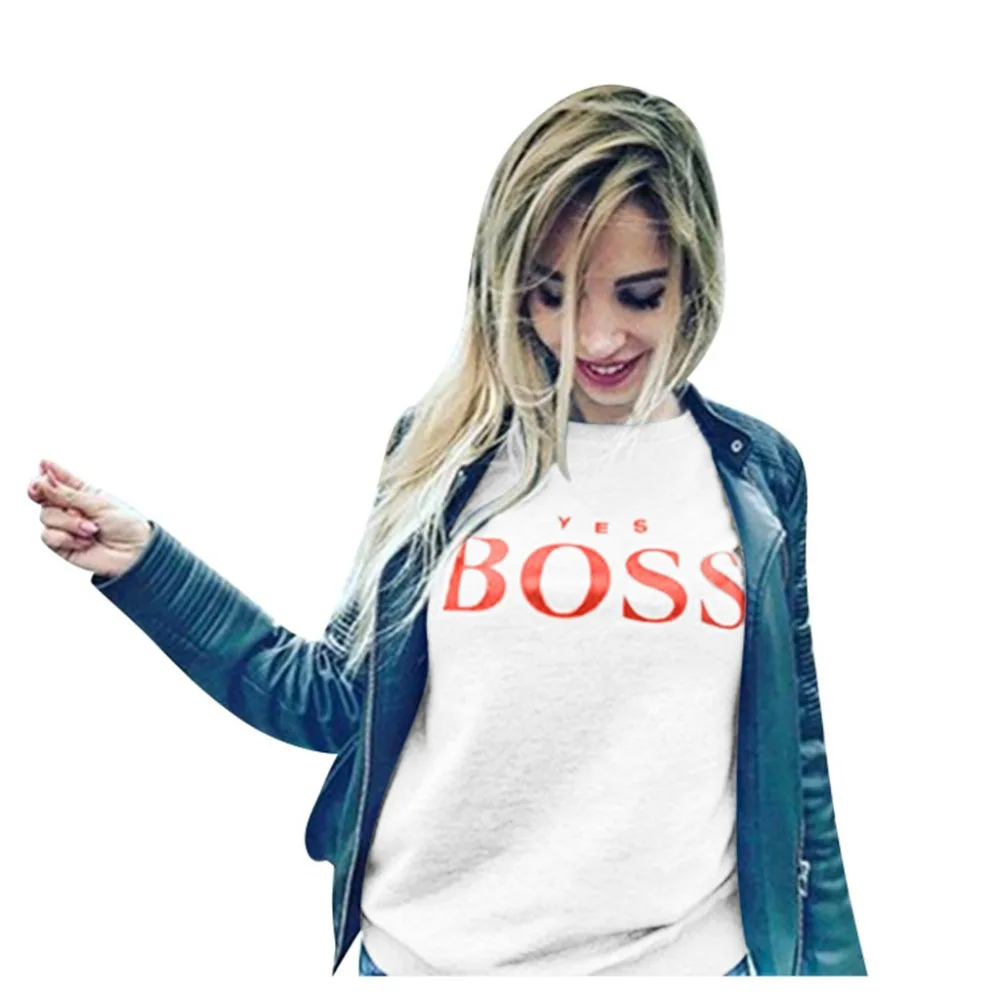 Women Sweatshirt Women Fall Yes Boss Letter Printed Hoodie Sweatshirt Ladies Long Sleeve Pullover Jumper Sudadera Mujer