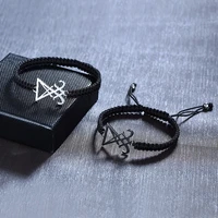 adjustable black braided with stainless steel satanic leviathan cross sigil of lucifer bracelet for men unisex jewelry