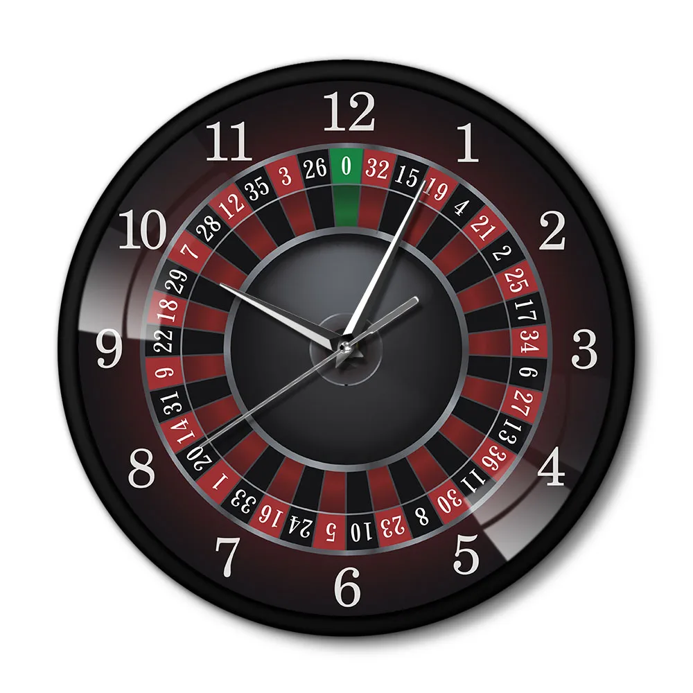 

Casino Poker Roulette Clock With Black Metal Frame Las Vegas Game Wall Clock Room Decoration Gambling Hanging Wall Watch