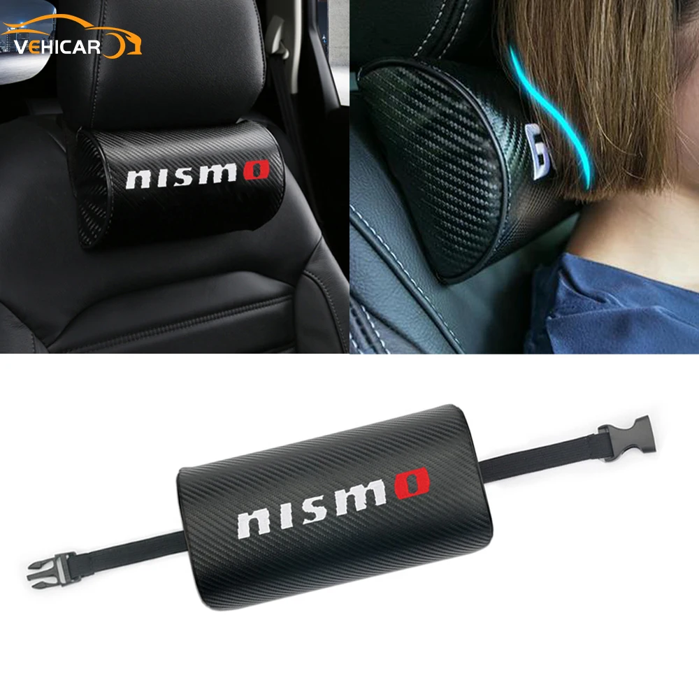 

VEHICAR Car Headrest Neck Pillow For Nismo Logo Knitting Auto Accessories Seat Support Pillow Carbon Fiber Universal Removable