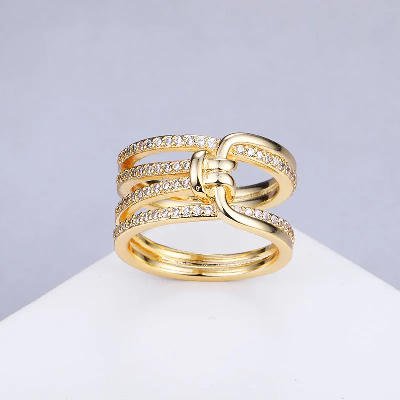 Женское кольцо с фианитом MAIKALE многослойное золотого цвета фианитом|Кольца| |