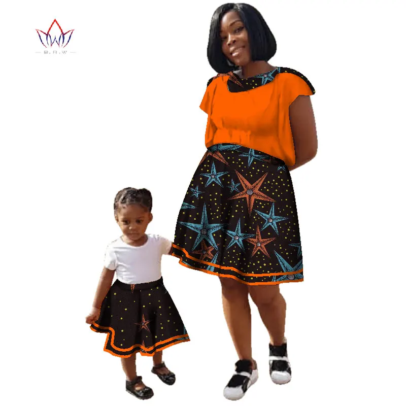 Summer Family Matching Clothes Brand Mother And Daughter Regular Cotton Fabric Traditional African Dashiki Clothing 7xl WY2916