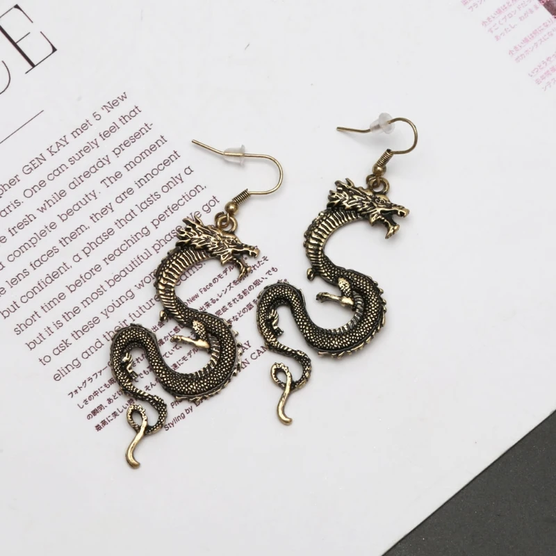 Винтажные бронзовые серьги Firery с крючком дракона серьги-подвески тотема