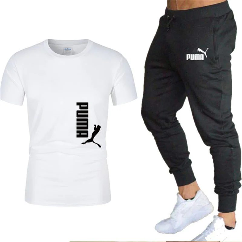 

The New Men's Set Spring Summer Man Sportswear Seamless Set Pure cotton T-shirt +Pant Sweatsuit Male Tracksuit Asia Size S-3XL