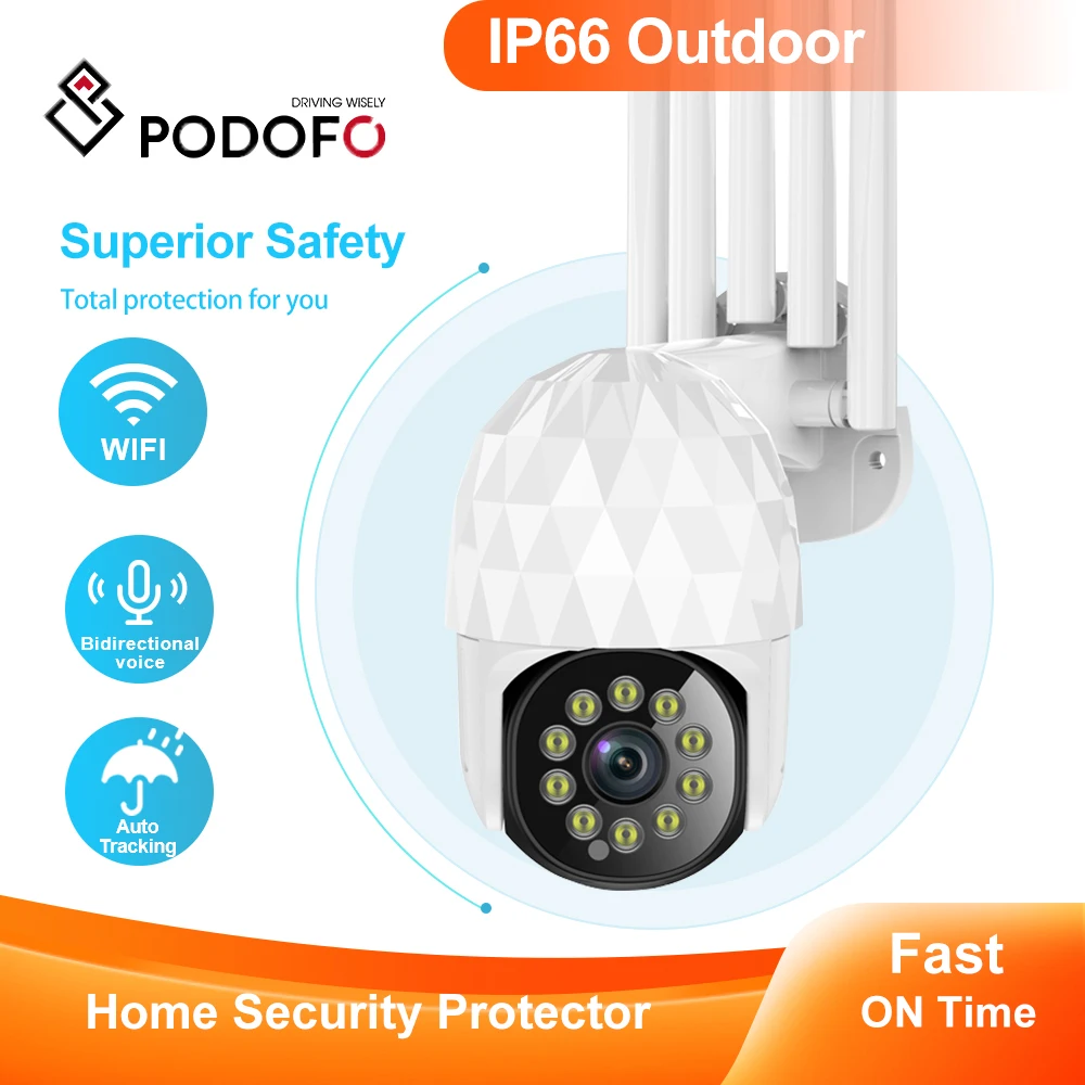 

Podofo Full HD 1080P Dome PTZ IP Camera Wifi 2MP Outdoor Motion Detection Security Alarm P2P Audio Wireless Camera Auto Tracking