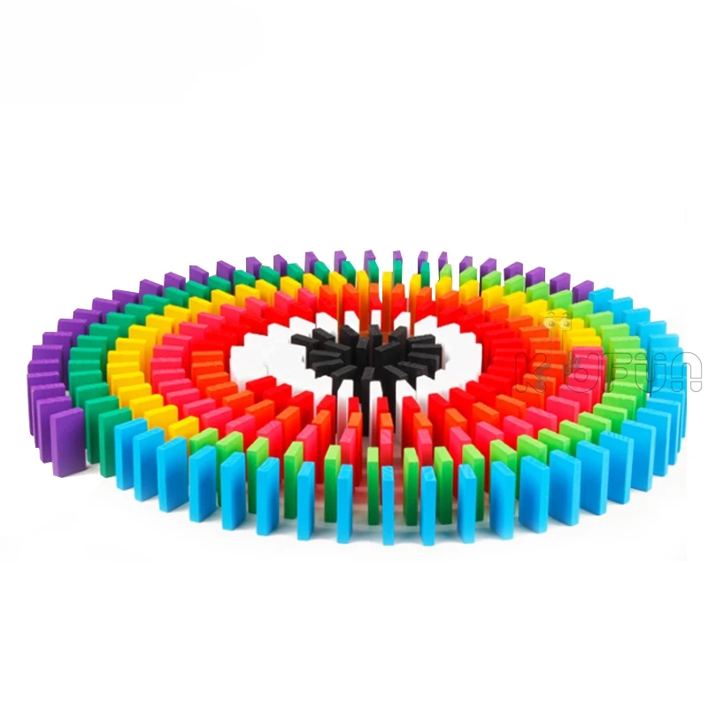 Juego de bloques de domin&oacute; de madera arco&iacute;ris para ni&ntilde;os, juguete educativo de bloques de domin&oacute; de Color arco&iacute;ris para ordenar, para regalo de Chico, 100/300/500 Uds.-5