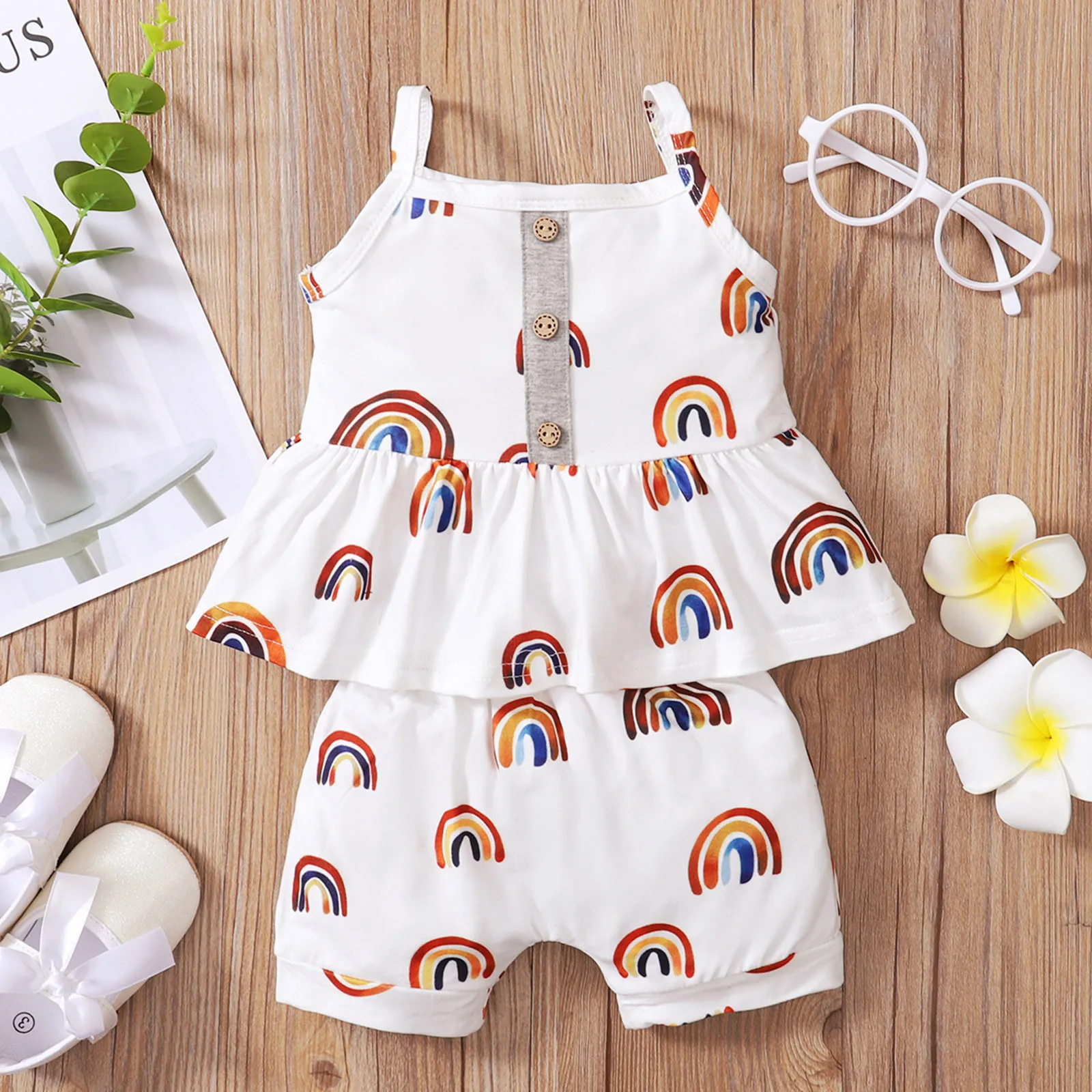 Платье для маленьких девочек платье с короткими рукавами в радужную лямки