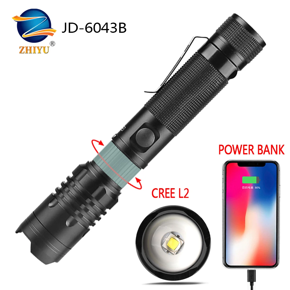 ZHIYU супер яркий светодиодный фонарик CREE L2/XHP50 Тактический Электрический фонарь USB
