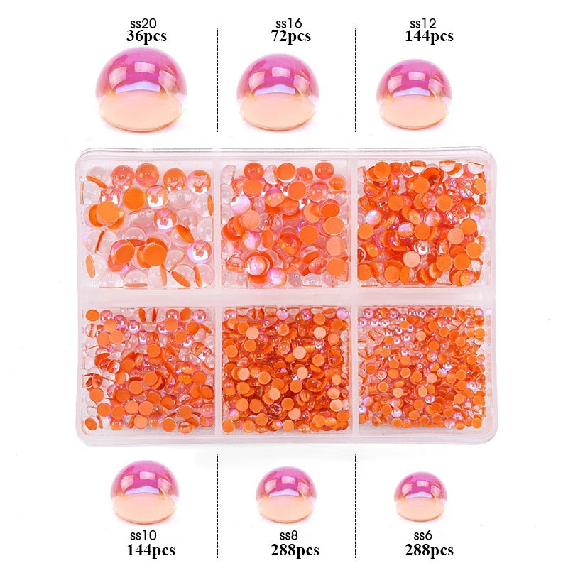 

6 Grids/Box 3D White AB Semicircle-Beads Design Nail Art Rhinestone Gems Decorations Manicure DIY Tips