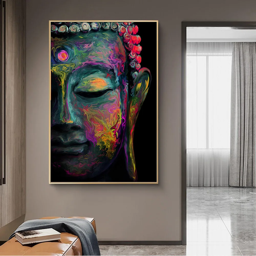 

Abstract Colorful Buddha Face Canvas Paintings On the Wall Art Posters And Prints Buddhism Art Pictures Home Wall Decoration