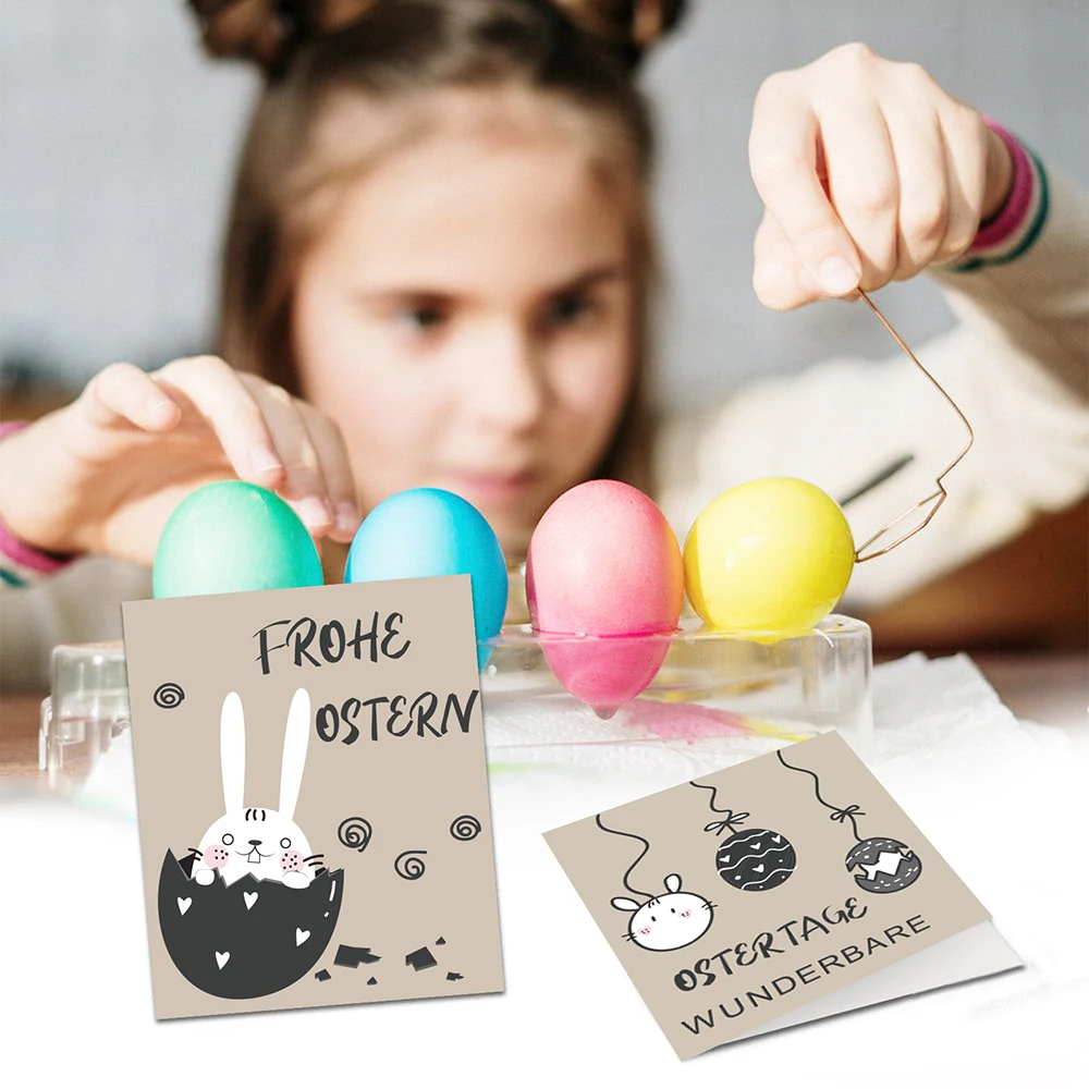 

52pcs German Happy Easter Day Party Kraft Gift Cards Greeting Cards with Envelope Easter Egg Traditional Festival Greeting Cards