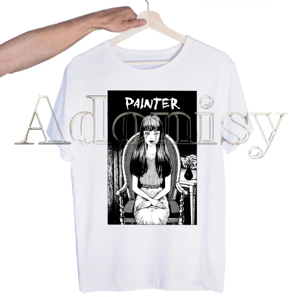 

Junji Ito Printed T Shirt Men Retro Washed Tops Tees Harajuku Tshirt Streetwear Hip Hop Male T-shirts