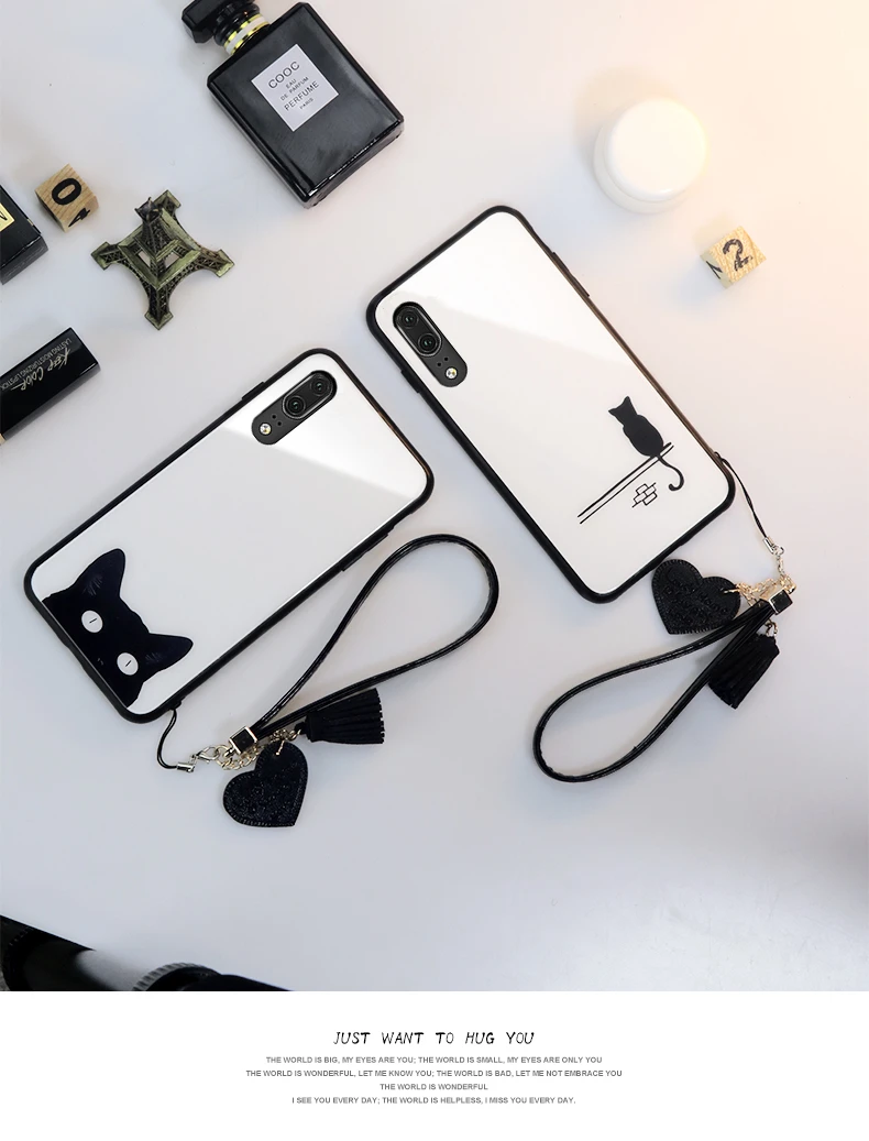 Чехол и ремешок для Xiaomi Mi 9 8 se cc9 cc9e, стеклянный жесткий чехол для телефона для Xiaomi Mi cc9 8 Lite, простой милый шнурок для кошки, funda