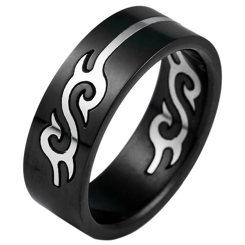 Кольцо из нержавеющей стали черный полый ажурный Дракон Ретро Уникальный|Кольца